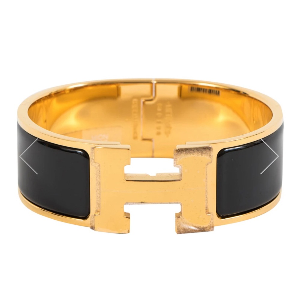 HERMÈS CLIC CLAC H WIDE ENAMEL BRACELET NOIR 89 GOLD PLATED